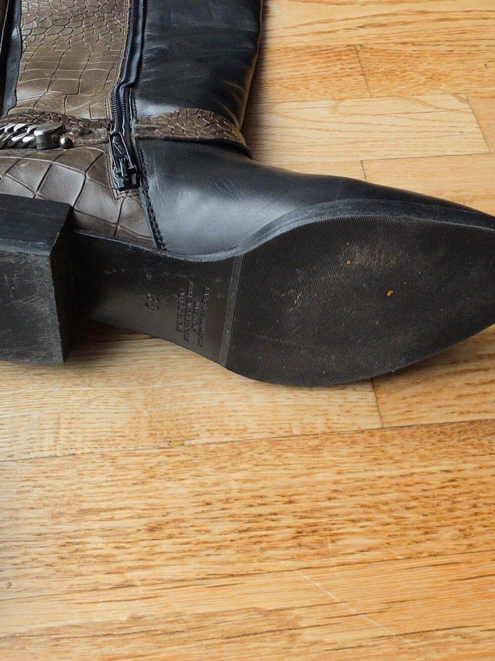(9) NAPOLEONI Knee-High Leather Crocodile Black Brown Boots Fall Luxury Classic - Picture 9 of 10